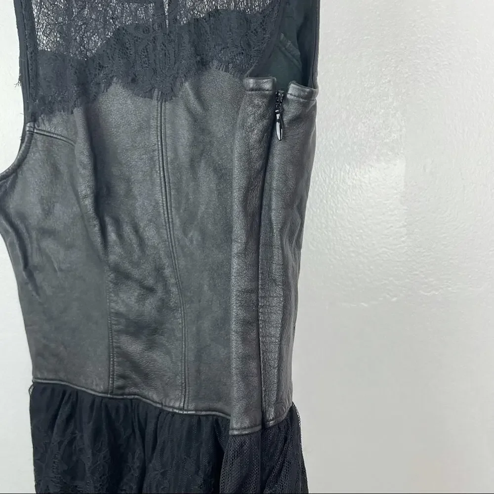 PJK | Italian Leather Lace Tank Top Black S